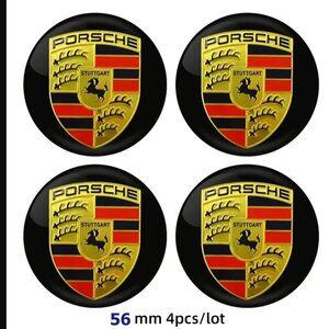 4pcs 56.5mm PORSCHE STUTTGART Emblems Golden Black Logo Wheel Stickers Badges
